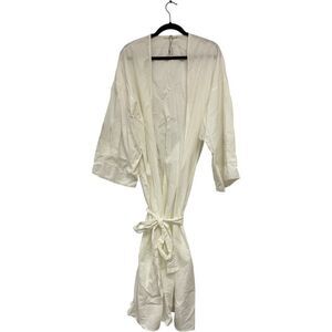 Zara Home Womens Robe Small White Embroidered Cotton Tie Waist 4178/434 NWOT
